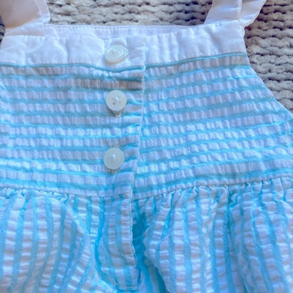 Baby Girls Seersucker Nautical Bubble Romper 100%‎ Cotton Coastal 6-12 Months